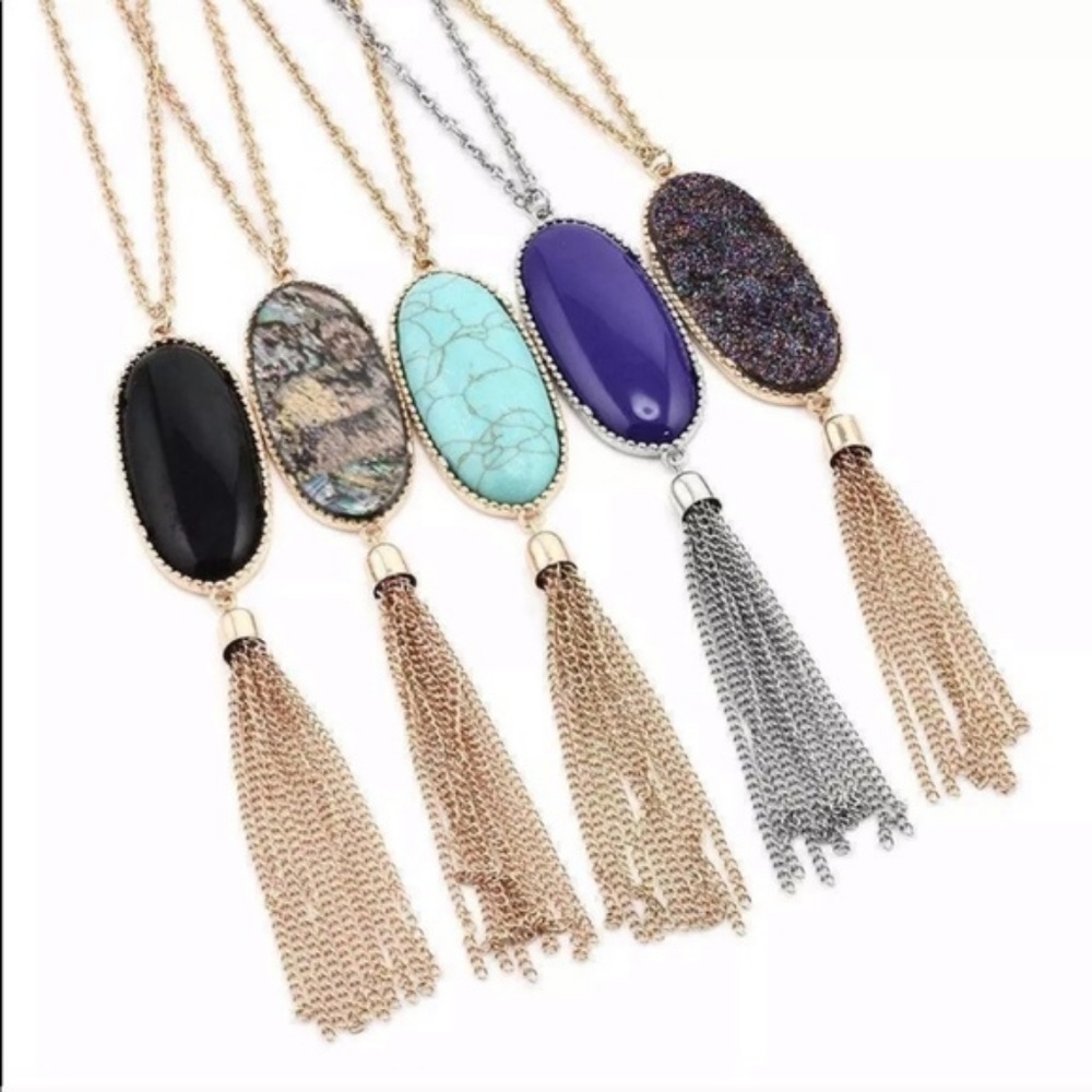 Abalone & Gold Boho Bohemian Tassel Layer Necklace - Picture 4 of 5